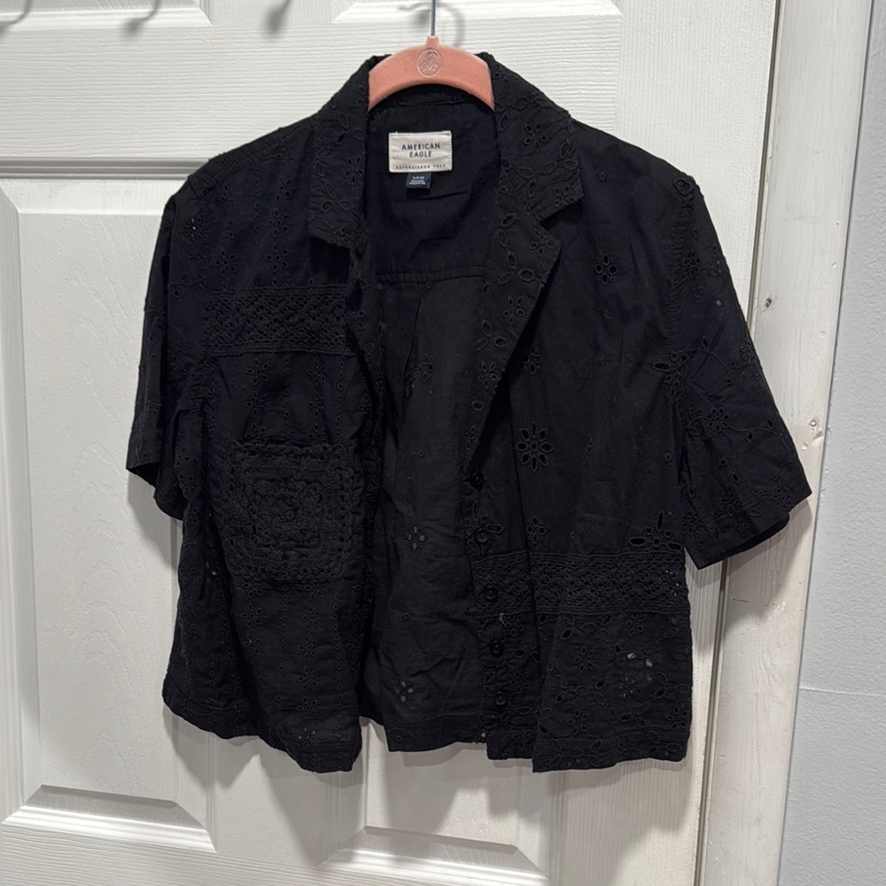 American Eagle Black Eyelet Shirt